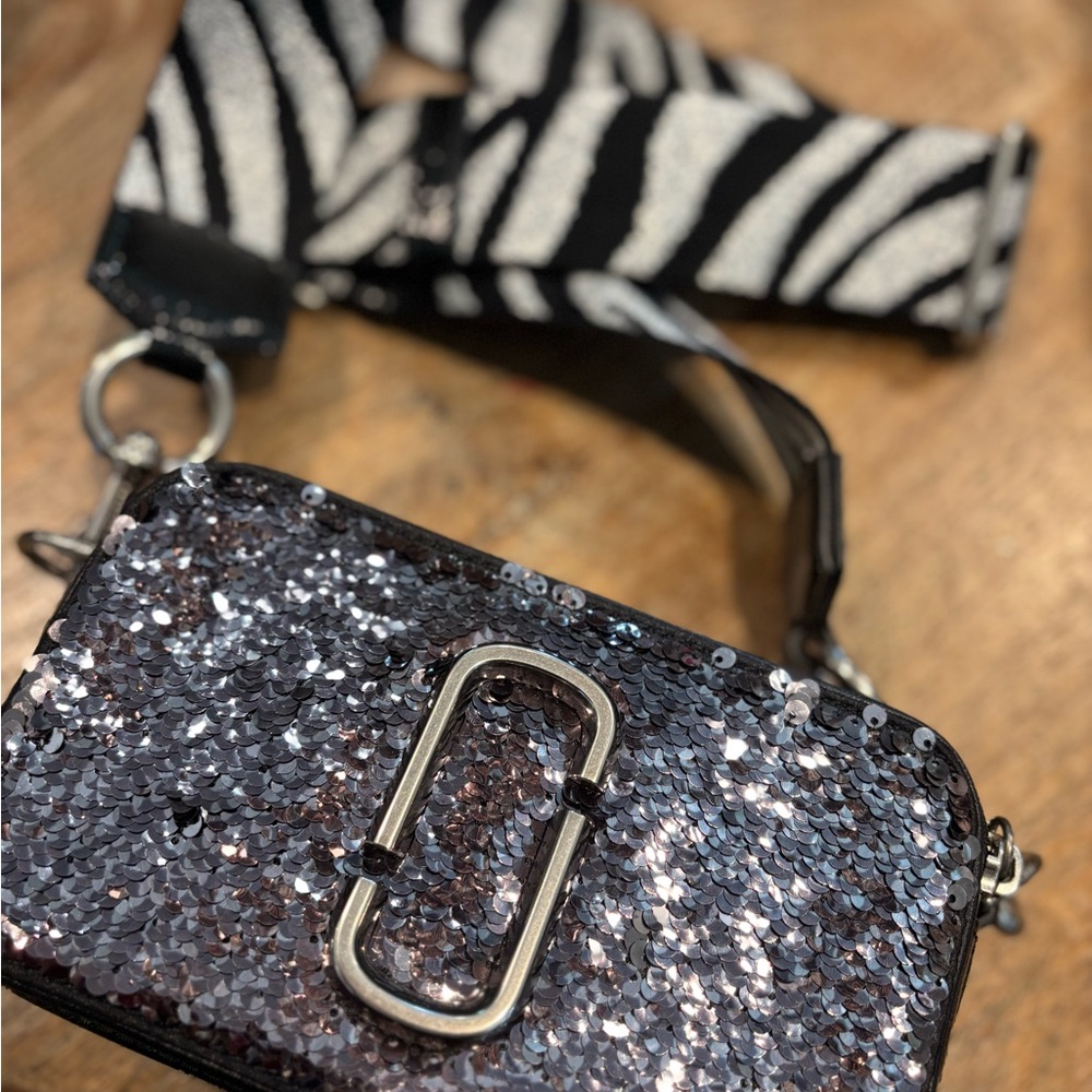 Marc Jacobs Black and Silver Crossbody Bag with Zebra Print